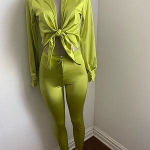 Satin 2Pc Lime Green Set